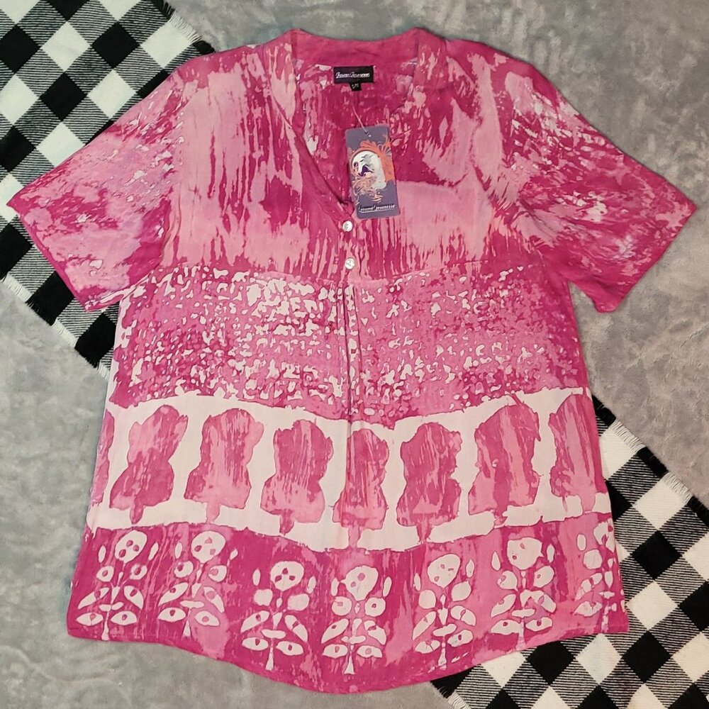 S/M | Jeune Jeunesse | Tropic Tides Short Sleeve Button-V-Neck Blouse